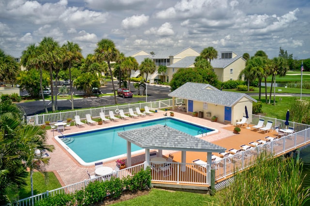 view of pool featuring a patio area