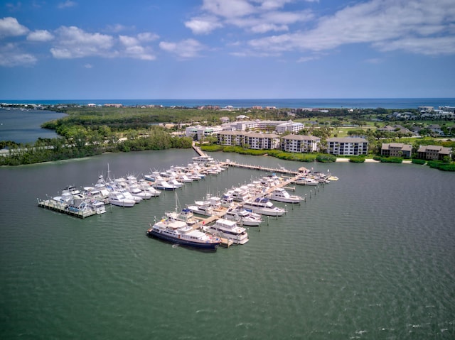 aerial view featuring a water view