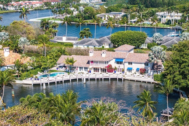 aerial view featuring a water view