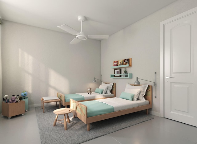 bedroom featuring ceiling fan