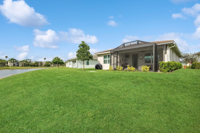 view of yard featuring glass enclosure