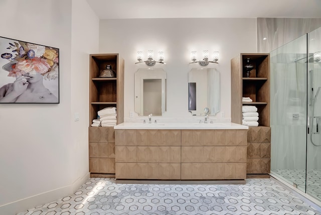 bathroom featuring vanity and walk in shower