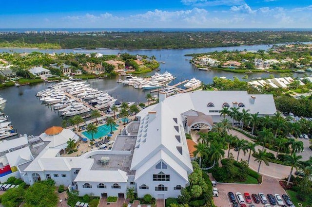 bird's eye view featuring a water view