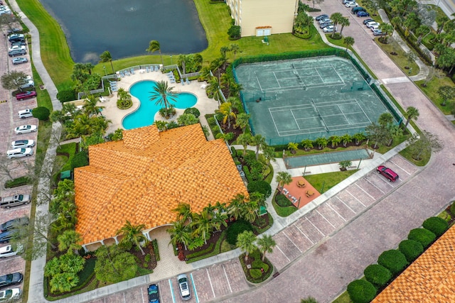 aerial view with a water view