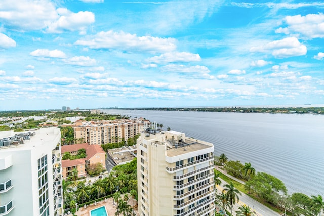 bird's eye view featuring a water view