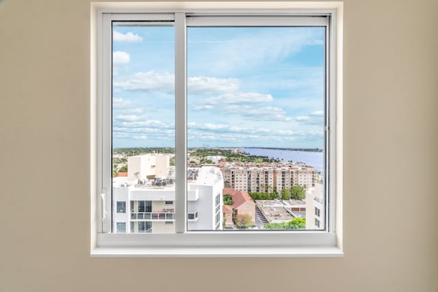 room details featuring a water view