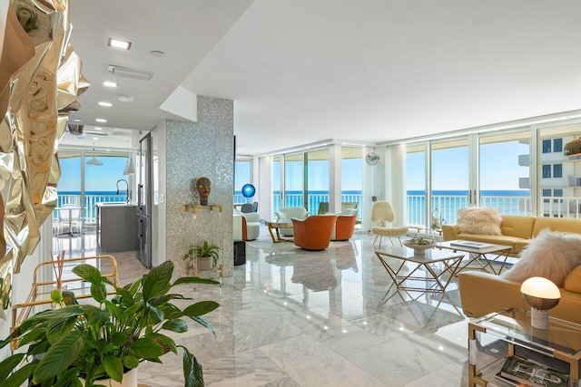 lobby featuring a water view