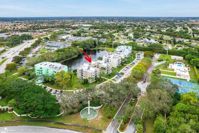 bird's eye view featuring a water view