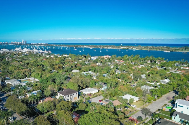 aerial view featuring a water view