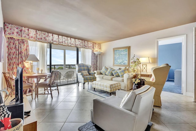 living room featuring light tile patterned floors