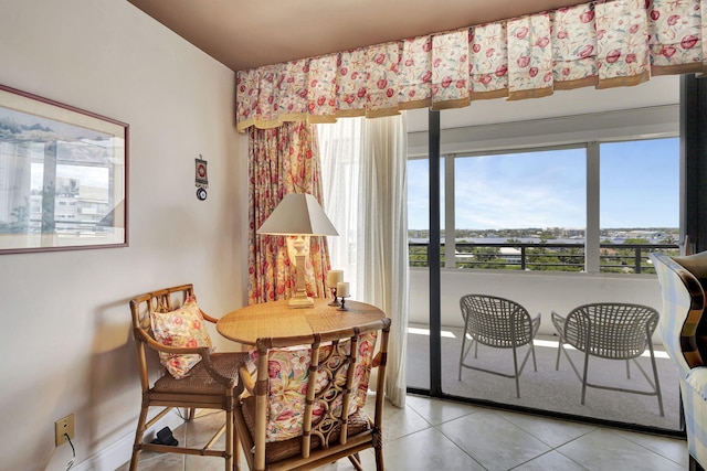 living area featuring tile patterned flooring