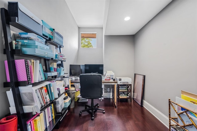 office area featuring dark hardwood / wood-style floors