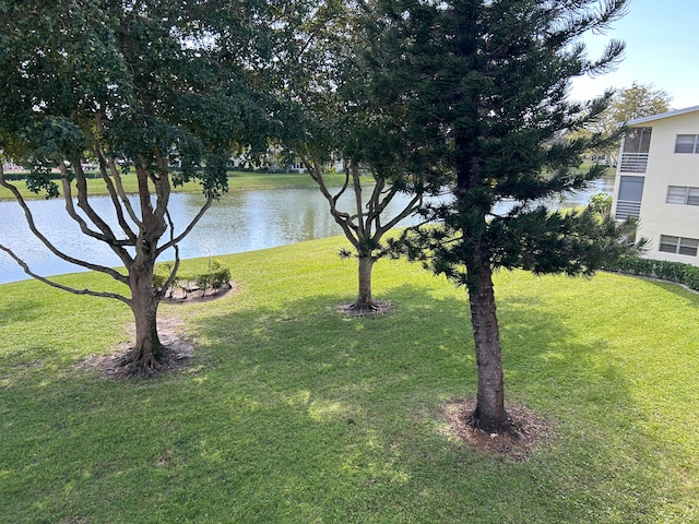 view of yard with a water view