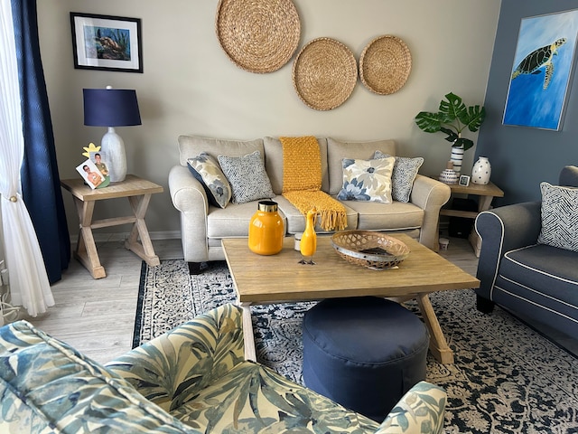 living room with light wood-type flooring