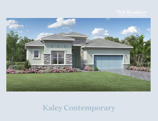 view of front facade with a front lawn and a garage