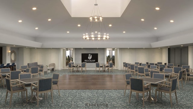 5087 Oak Hill Ln Unit 315, Delray Beach, FL 33484 - dining area with recessed lighting, a decorative wall, and a notable chandelier