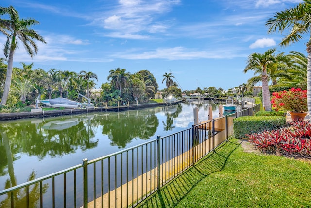 water view featuring a dock