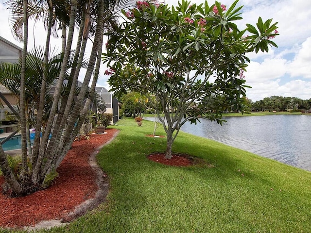 view of yard with a water view