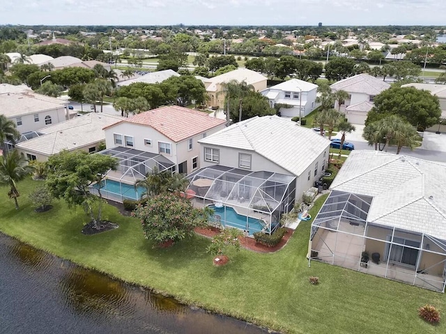 bird's eye view featuring a water view