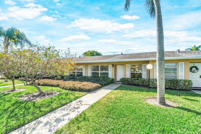 ranch-style home featuring a front lawn