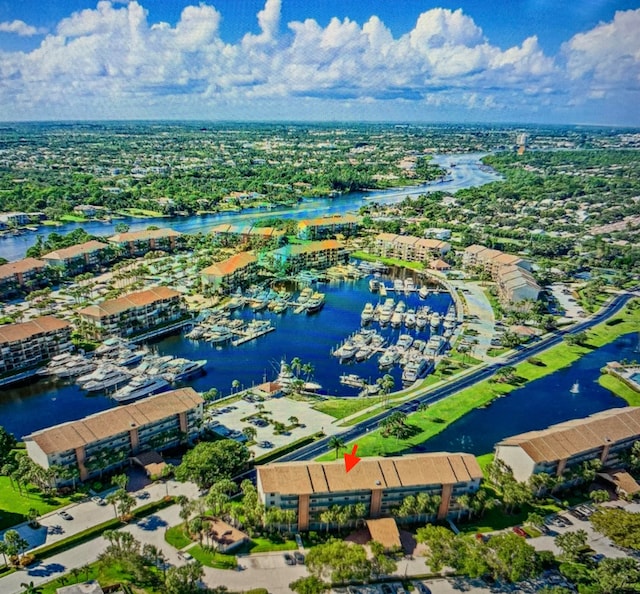 bird's eye view featuring a water view