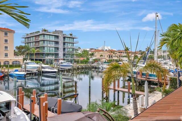 view of dock with a water view