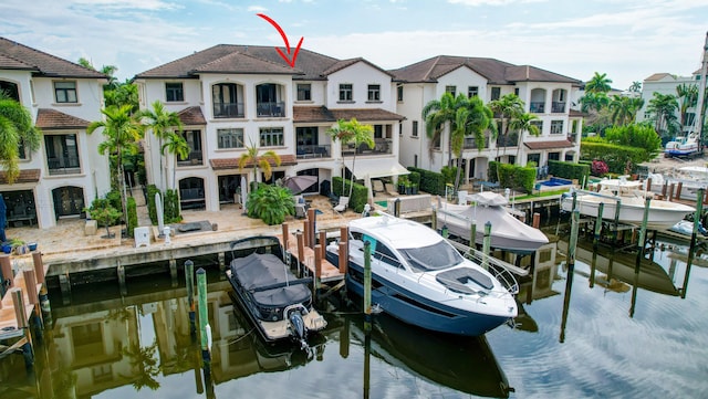 view of dock with a water view