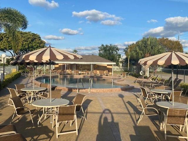 view of swimming pool featuring a patio area