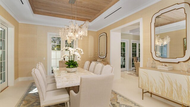 kitchen featuring light tile floors, coffered ceiling, tasteful backsplash, and an island with sink