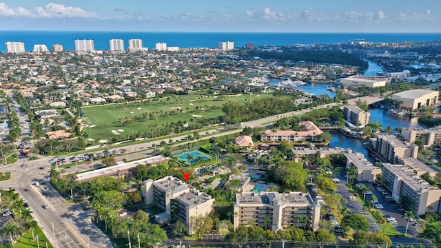 aerial view featuring a water view