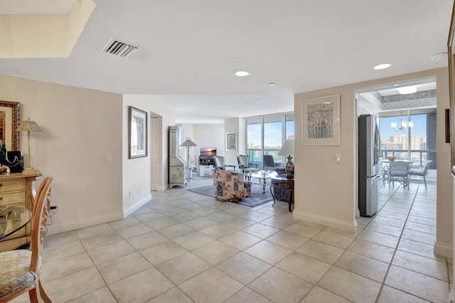 interior space with a chandelier