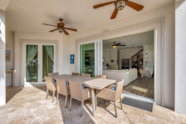 view of patio / terrace with french doors and ceiling fan