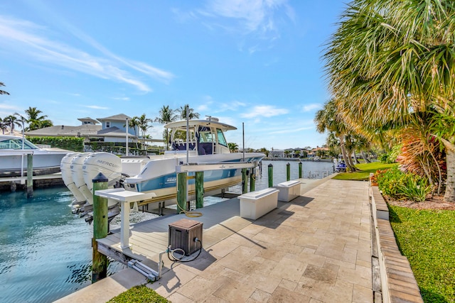 view of dock with a water view