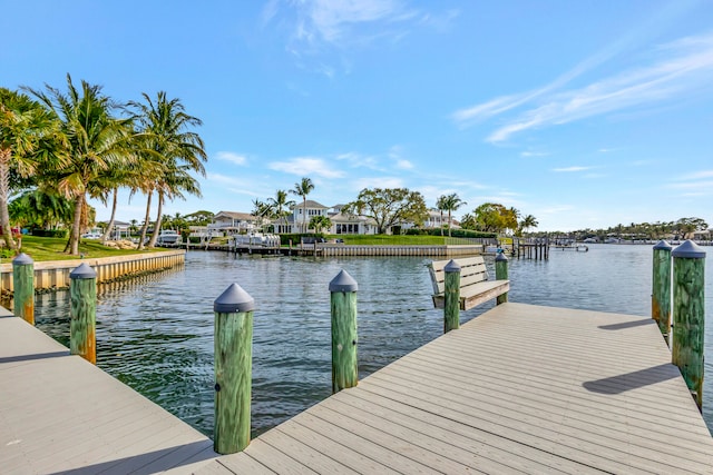 view of dock with a water view