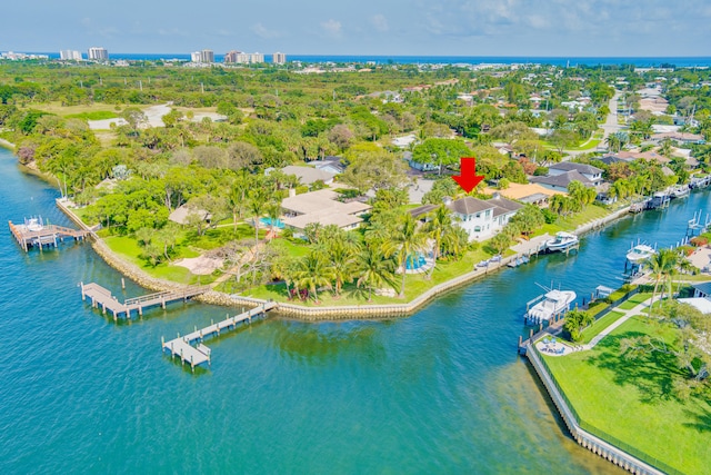 bird's eye view featuring a water view