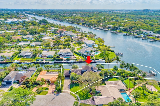 aerial view with a water view