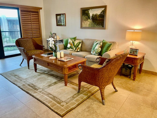 view of tiled living room