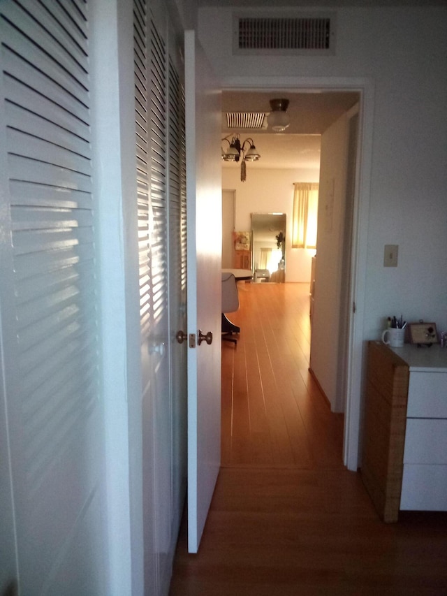 corridor with wood-type flooring