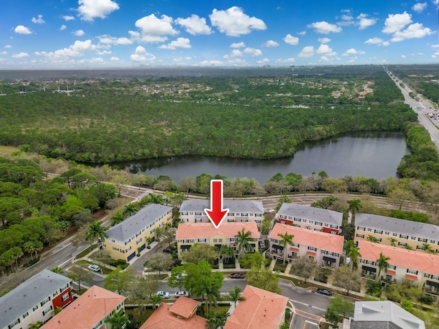 aerial view featuring a water view