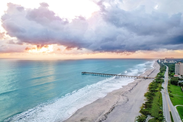 property view of water featuring a beach view