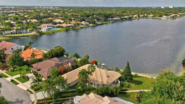 bird's eye view featuring a water view