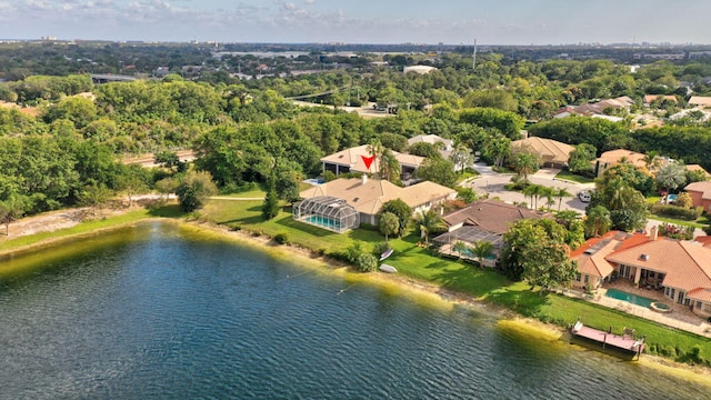 aerial view with a water view