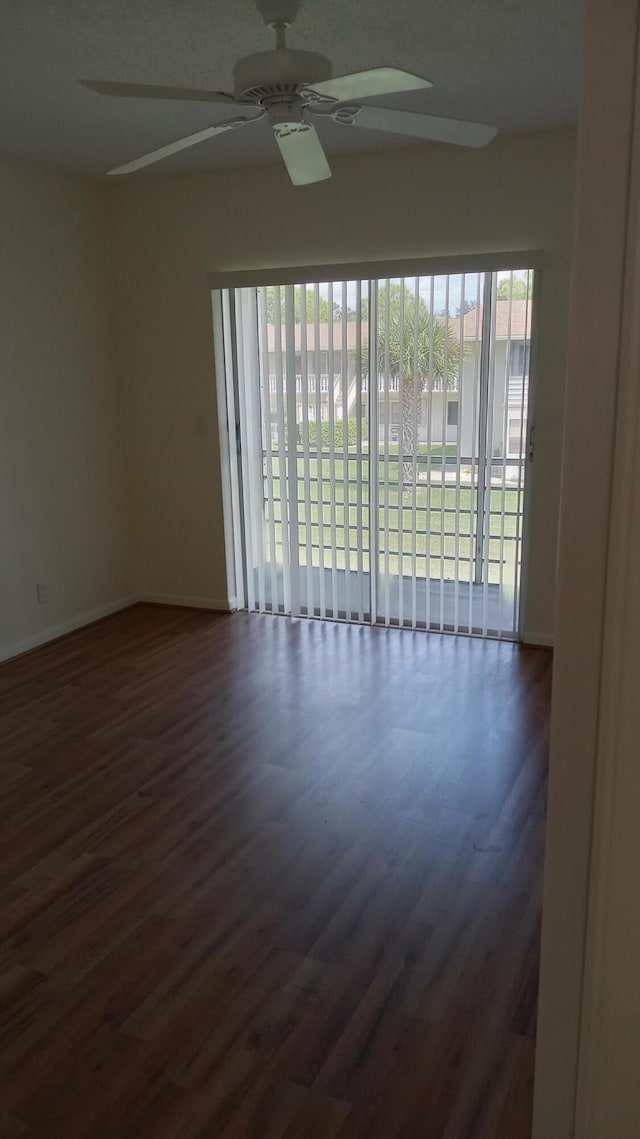 empty room with ceiling fan and dark hardwood / wood-style floors