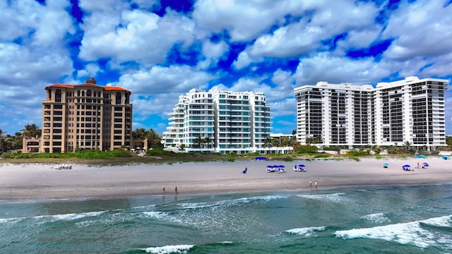 property view of water featuring a view of the beach