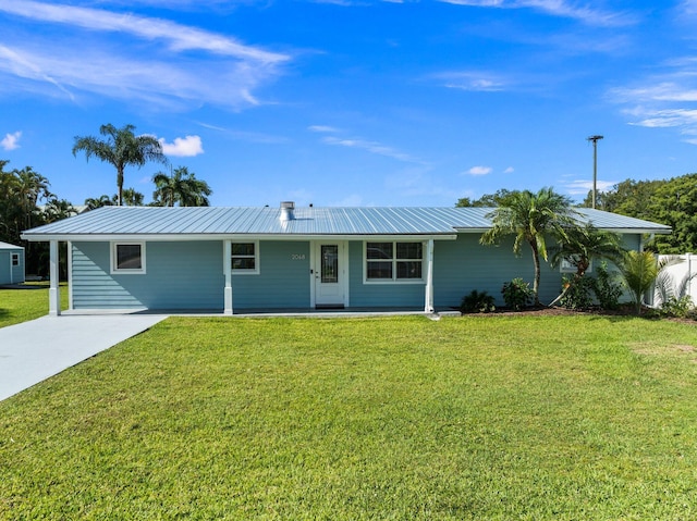 ranch-style house with a front lawn