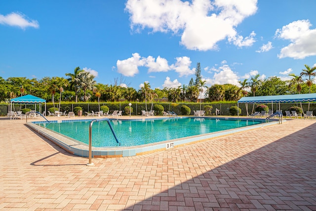 view of swimming pool with a patio area