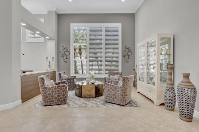 living area with light tile patterned floors