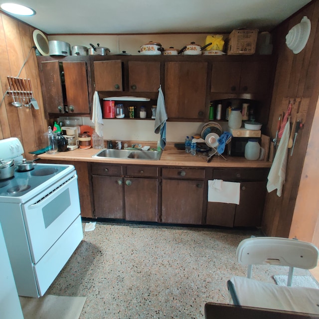 kitchen featuring dark brown cabinets, sink, and electric stove