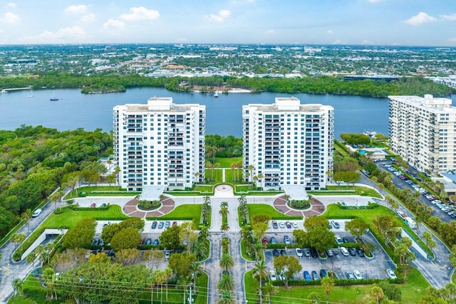 aerial view with a water view