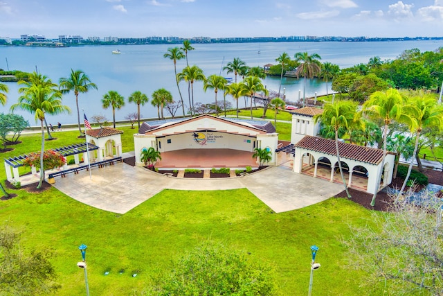 drone / aerial view featuring a water view